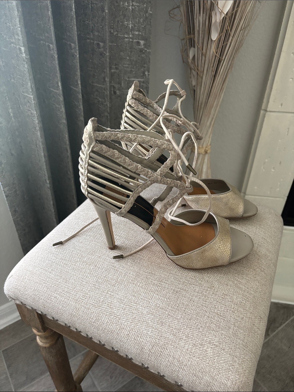 Dolce Vita Lace-Up Strappy Women's High Heel Sandals in Light Taupe